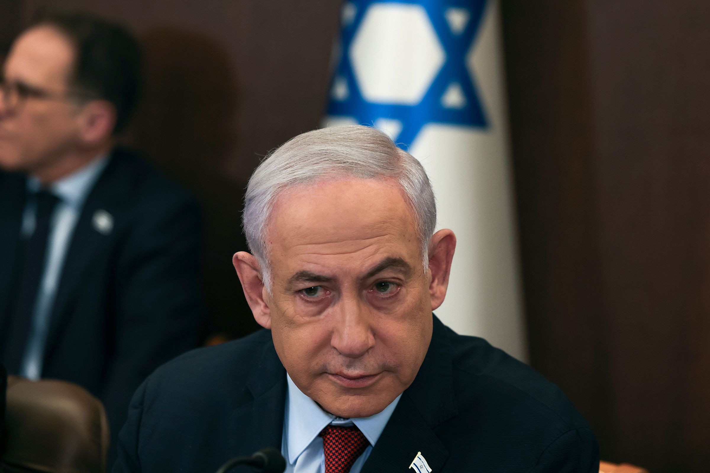 Israeli Prime Minister Benjamin Netanyahu attends the weekly cabinet meeting at the Prime Minister's office in Jerusalem on Dec. 10, 2023.