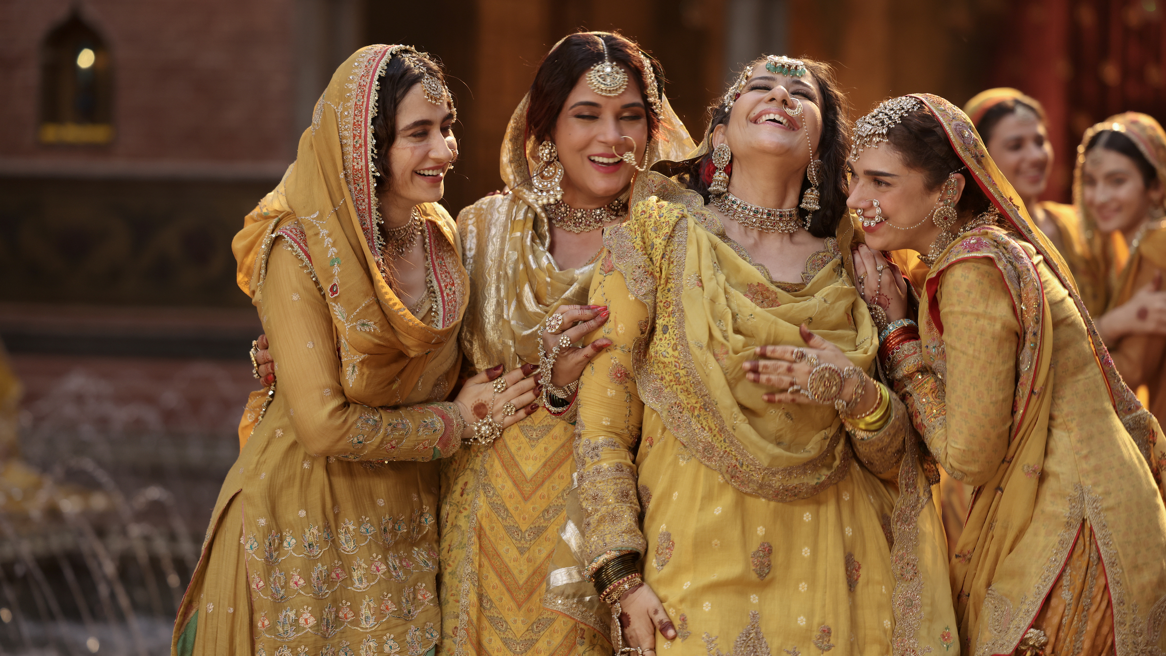 Heeramandi: The Diamond Bazaar. (L to R) Sanjeeda Sheikh as Waheeda, Richa Chadha as Lajjo, Manisha Koirala as Mallikajaan, Aditi Rao Hydari as Bibbo in Heeramandi: The Diamond Bazaar. Cr. Cou