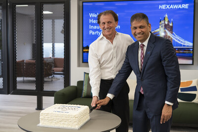 Celebrating New Beginnings - Sir Nigel Wilson and R. Srikrishna mark the occasion with a ceremonial cake, joined by Hexaware leaders and guests for the ribbon-cutting at the new headquarters. Celebrating New Beginnings - Sir Nigel Wilson and R. Srikrishna mark the occasion with a ceremonial cake, joined by Hexaware leaders and guests for the ribbon-cutting at the new headquarters.