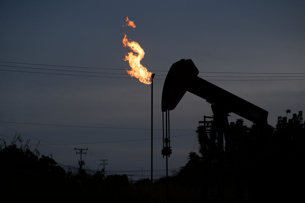 A Petroleos de Venezuela SA oil pumpjack on Lake Maracaibo in Cabimas, Zulia state, Venezuela, on Nov. 15, 2023. 