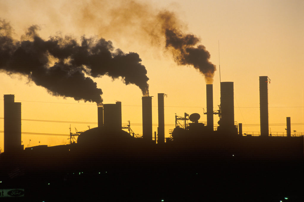 Factory at sunset in Cleveland, Ohio.