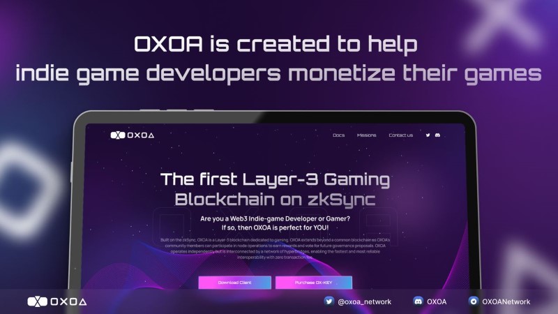 OXOA Network, the First Layer-3 Gaming Blockchain on Zk Sync, Aiming to Grant $100,000 Investment for Web2 Game Studios