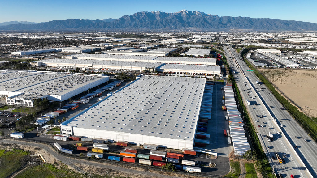 Sprawling warehouses are proliferating in Southern California's Inland Empire, as seen on Feb. 1, 2023.