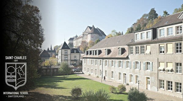 Saint-Charles International School Switzerland's historic grounds in the picturesque town of Porrentruy.