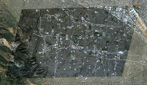 Nara Space 分辨率为 1.5 米的第一批图像，由 EarthDaily Analytics EarthPipeline 处理。美国加利福尼亚州库比蒂诺市的图像。