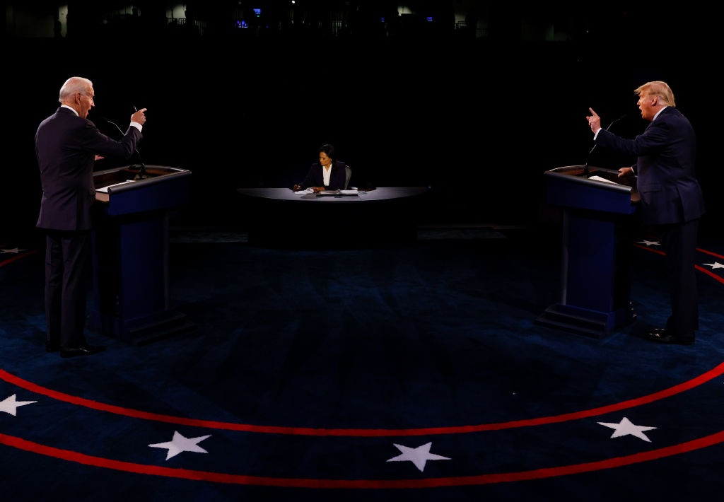总统大选辩论会中总统特朗普和民主党候选人乔·拜登
