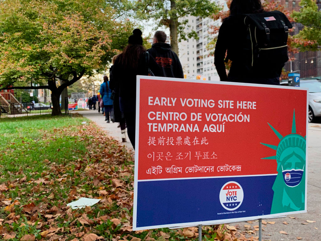 Early Voting with people waiting for hours, Queens, New York