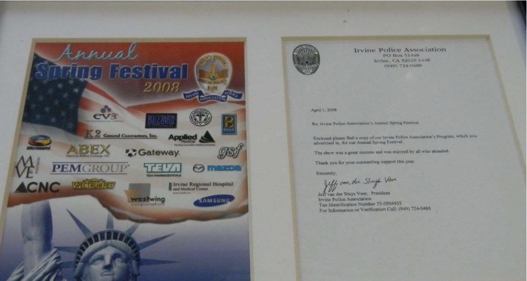 Irvine Police Department Spring Festival Sponsor Letter