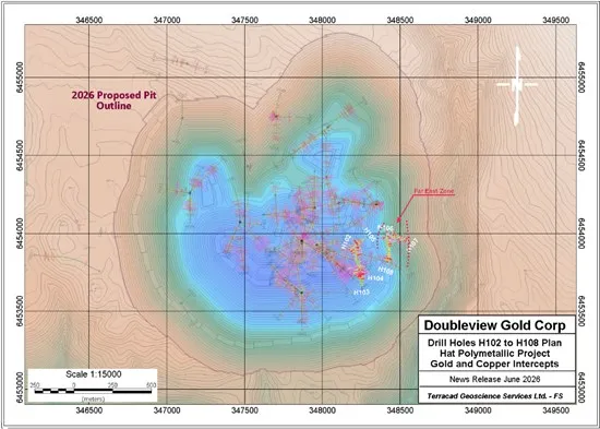 Doubleview Reports Assays from Drill Holes H102-H108, Extends Hat Mineralization Approximately 150m East and Identifies Gold-Enriched Intervals