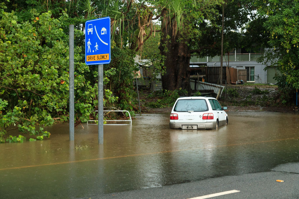 A car inundated with water in the northern beaches suburb of