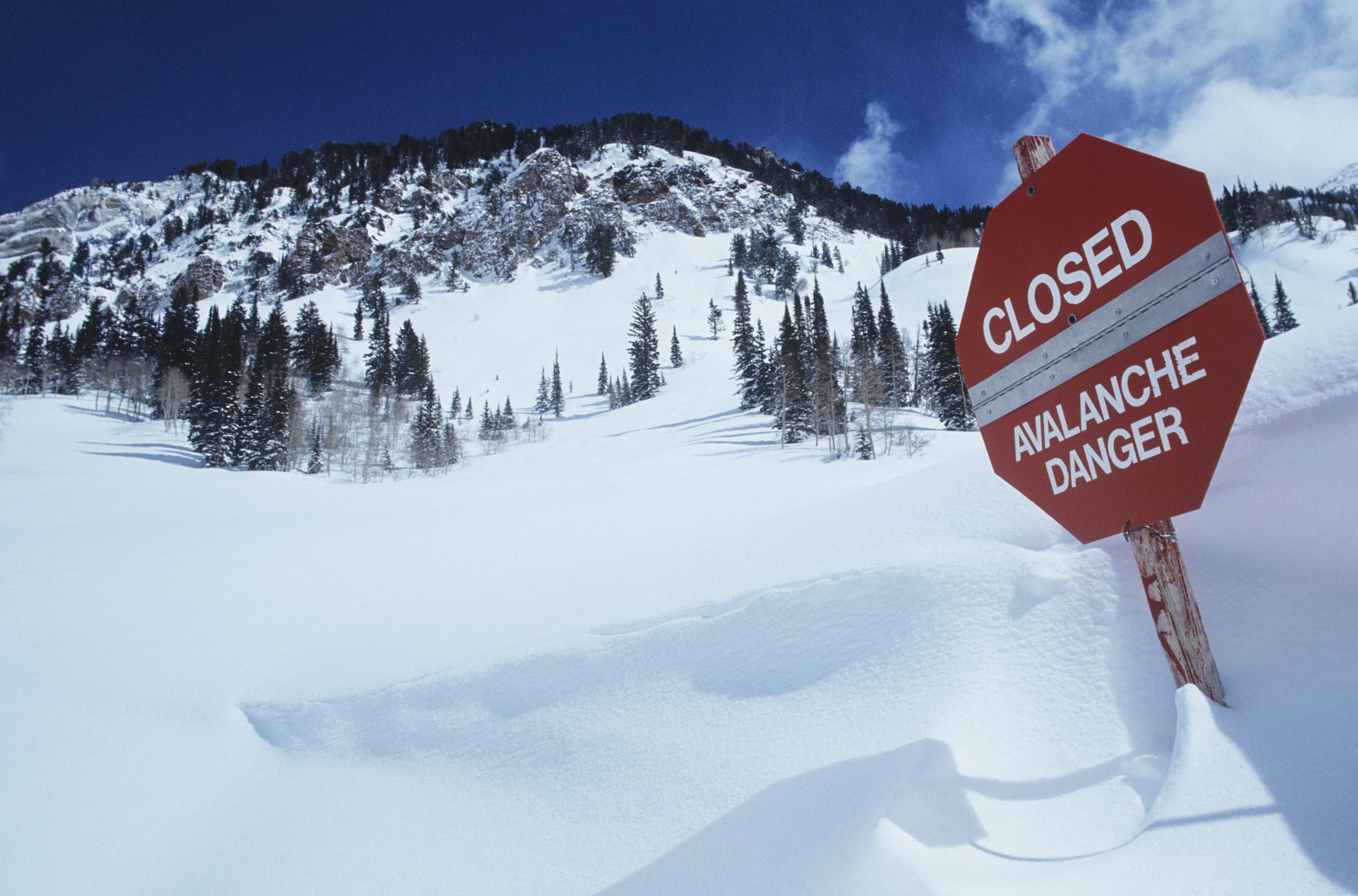 Closed Avalanche Danger Sign on Slope