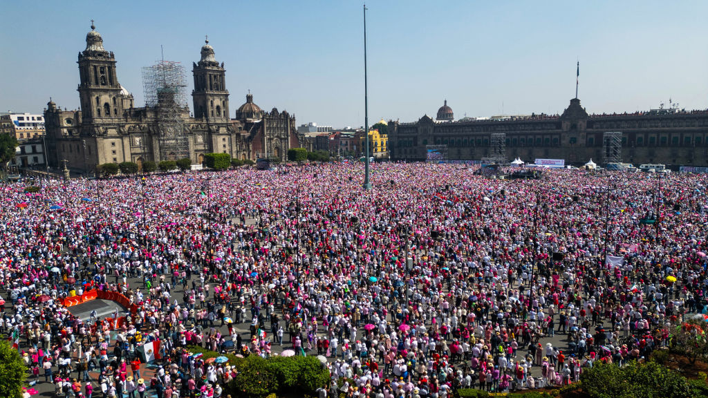 An aerial view of a protest called 