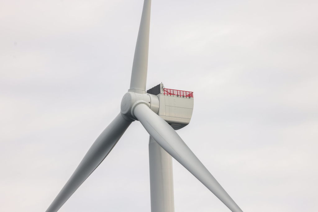 An operational wind turbine at the South Fork Wind Farm in the Atlantic Ocean, off Long Island, New York, on Dec. 7, 2023. 