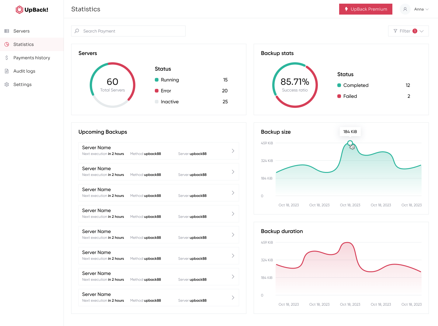 UpBack Dashboard