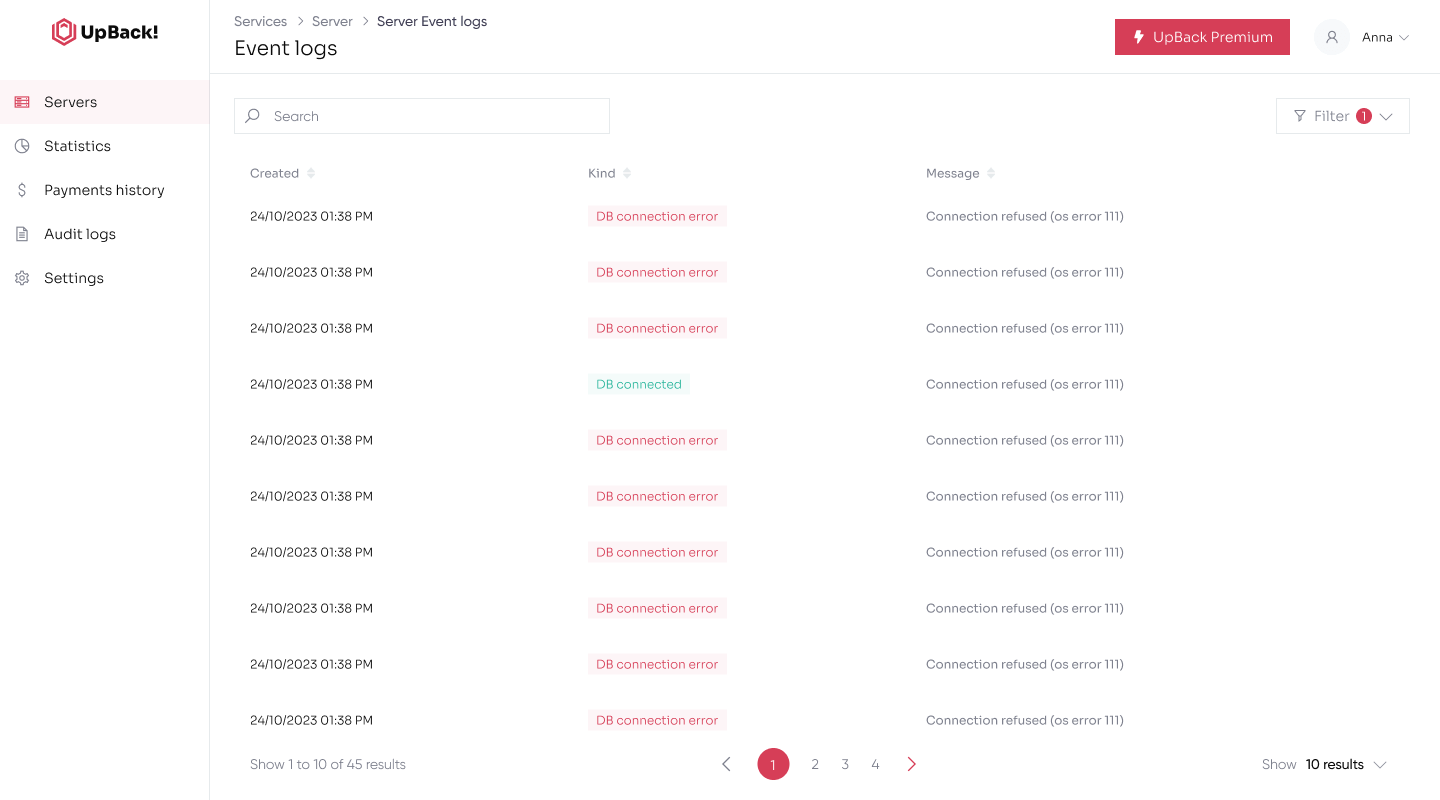 UpBack Reports and enterprise statistics 