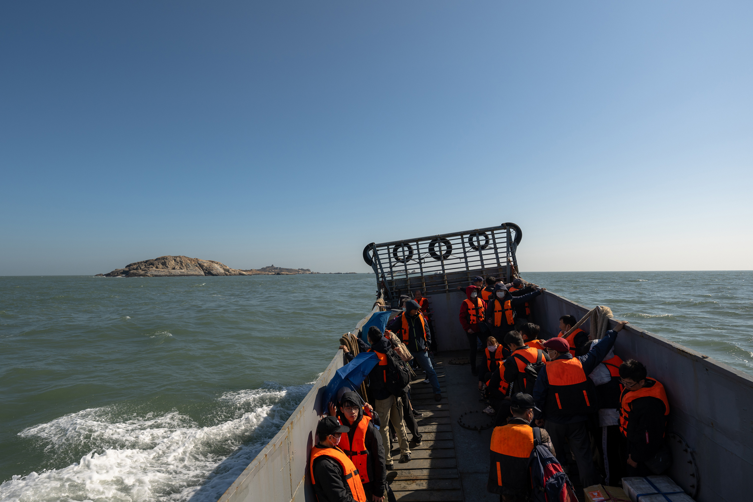 Wuqiu villagers board take a military transport to Smaller Qiu Island to vote in the 2024 Presidential Elections. Jan 13, 2024.