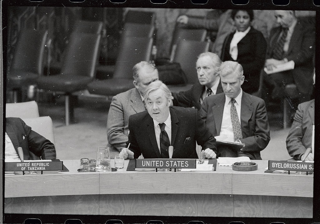 Daniel Moynihan Sitting in United Nations Assembly