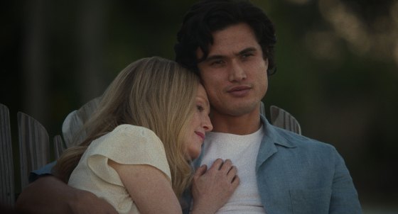 Julianne Moore as Gracie Atherton-Yoo with Charles Melton as Joe in May December