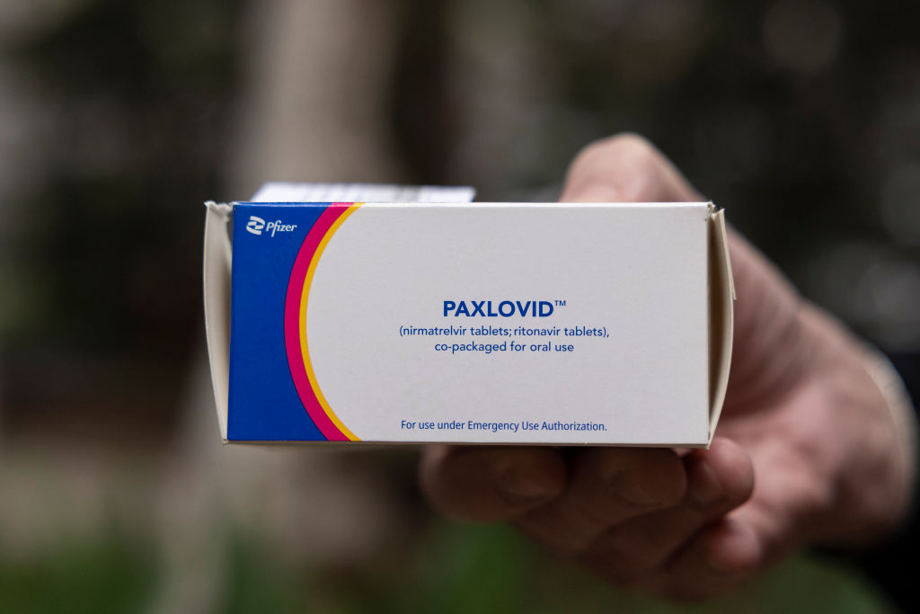 A box of the antiviral drug Paxlovid.