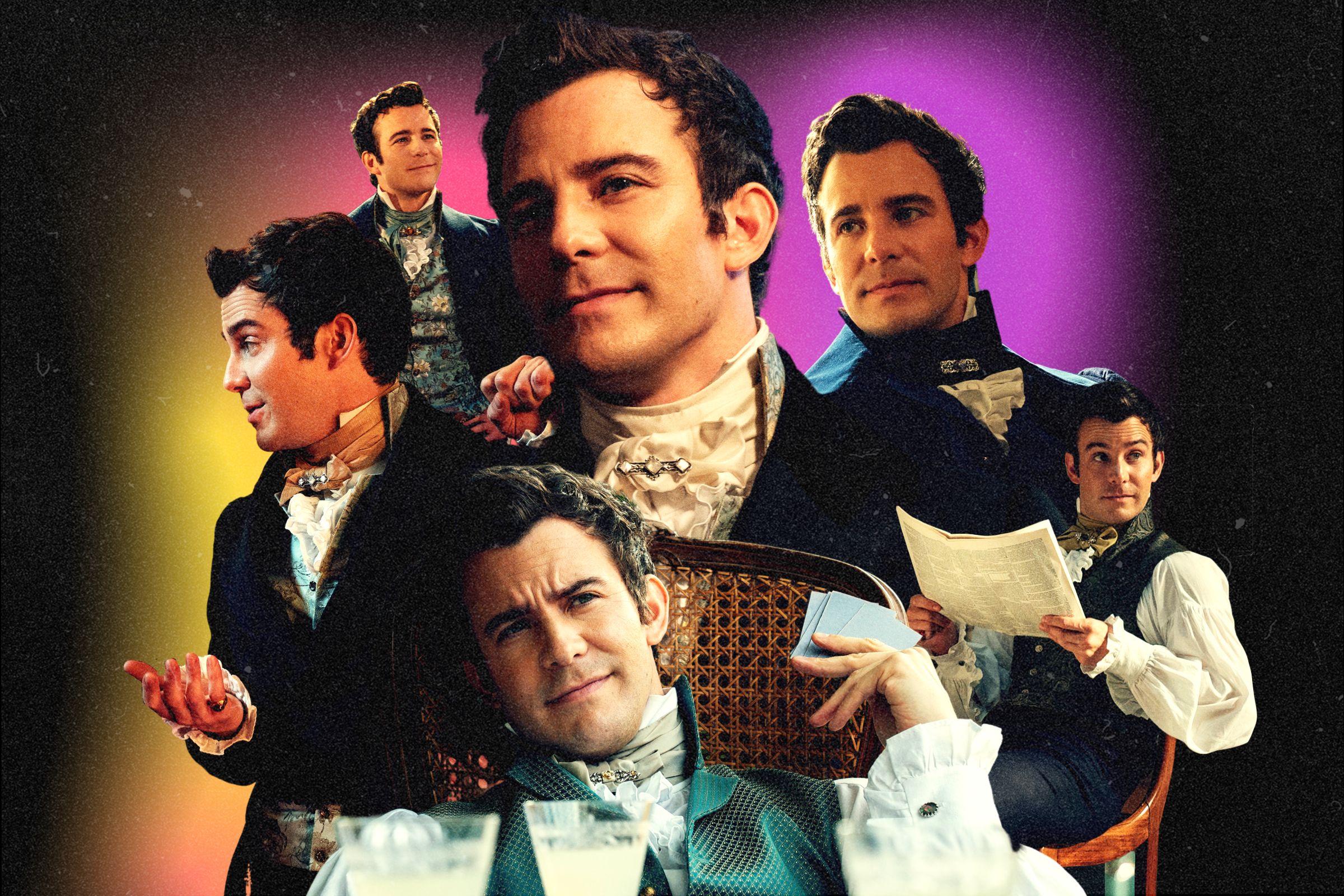 A collage of images of Benedict Bridgerton from the show Bridgerton