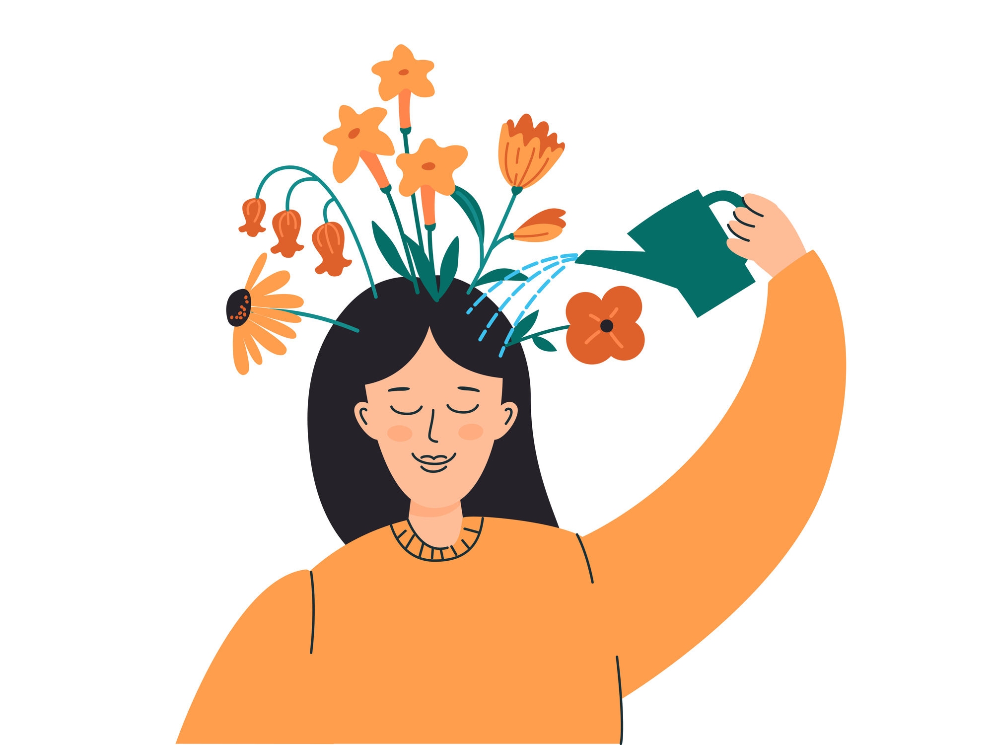 Happy woman, girl care of herself