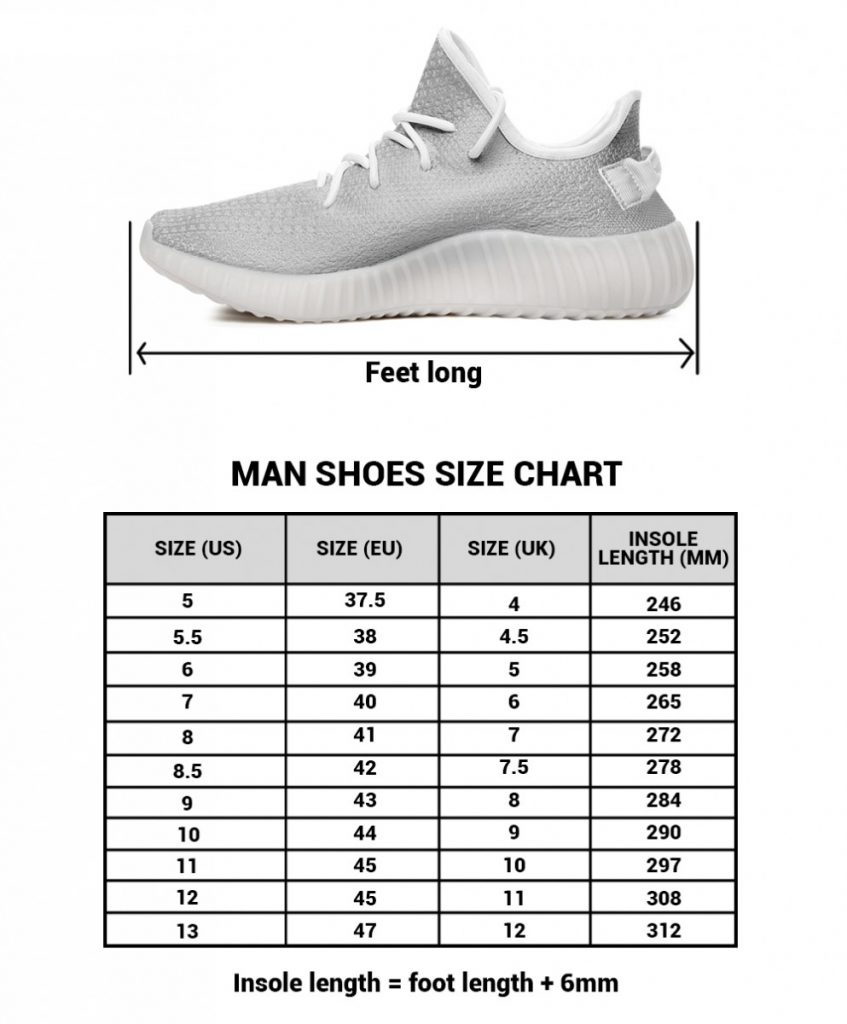 yeezy boost sizes chart