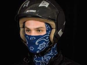 Photoshoot. Buff® ambassador Jordi Viladoms wearing a Original Buff® as helmet liner under a open face motorcycle helmet. © Original Buff® S.A. Released for the promotion of Buff® products