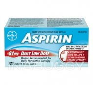 Aspirin Acetylsalicylic Acid (ASA) 81mg Daily Low Dose Tablets (120TAB)