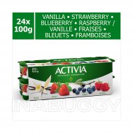 Activia Yogurt With Probiotics Strawberry Raspberry Vanilla & Blueberry Flavour (24PK) 100G