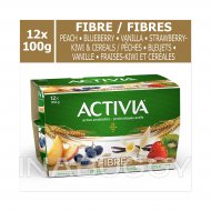 Activia Yogurt With Probiotics & Fibre Vanilla-Cereal Peach-Cereal Blueberry-Cereal & Strawberry-Kiwi Cereal (12PK) 100G