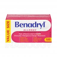 Benadryl Allergy Medicine, 25mg, Value Size 100 Count 