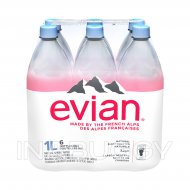evian® natural spring water, 1L bottle, 6 Pack