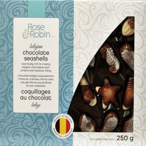 Coquillages au chocolat belge avec garniture aux noisettes, 250 g