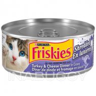 Purina Friskies Shredded Cat Food, Turkey & Cheese Dinner in Gravy, 156-g
