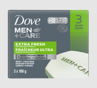 Dove Extra Fresh Body And Face Bar Soap, Men+Care (3x106G).
