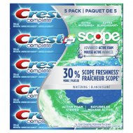 Crest Complete Plus Scope Advanced Active Foam Toothpaste, 5 x 170 ml