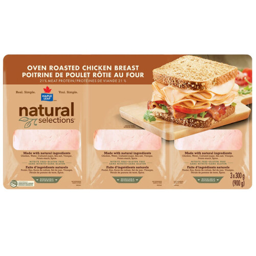 Maple Leaf Natural Selections Sliced Oven Roasted Chicken Breasts, 3 x 300 g Costco , Toronto