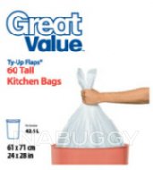 Great Value Ty-Up Flaps Tall Kitchen Garbage Bags 60EA