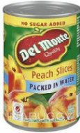 Del Monte Sweetened Packed In Water Peach Slices 398ML