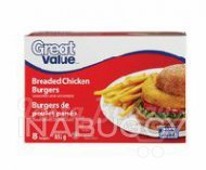 Great Value Breaded Chicken Burgers Seasoned & Uncooked 852G