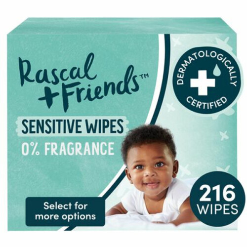  Rascal + Friends Sensitive Baby Wipes, 216 Count