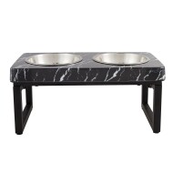 Whisker City® Foldable Black Marble Double Diner Elevated Cat Bowls