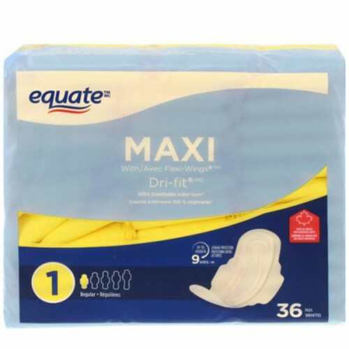 Equate Maxi Pads with Wings, Unscented, Extra Heavy Overnight, Size 5 (36  Count) 