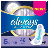 Always Ultra Thin Size 5 Extra Heavy Overnight Unscented Pads 46 Count