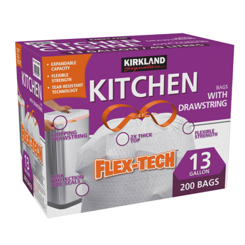 Kirkland Signature Flex-Tech 13-Gallon Scented Kitchen Trash Bags - 200  Count