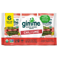 gimMe Seaweed Snacks, Roasted, Organic, Chili Lime, Value Pack 6 - 0.17 oz (5 g) trays [1.05 oz (30 g)] 1 Ea