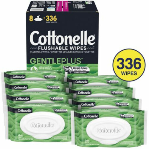 Cottonelle GentlePlus Flushable Wet Wipes With Aloe & Vitamin E in FlipTop Packs 8 Count