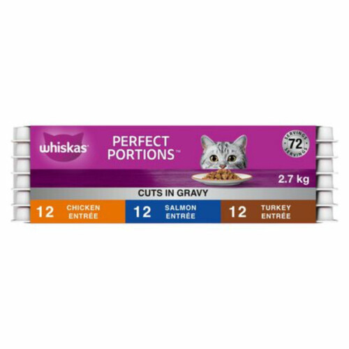 Whiskas Perfect Portions Chicken, Salmon & Turkey Cuts in Gravy Adult Wet Cat Food in Tray, 36 x