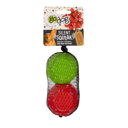 Go Dog Silent Squeaker Ball 2 - Pack