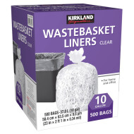 Kirkland Signature 10 Gallon Clear Wastebasket Liner 500 Count